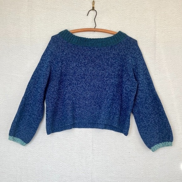 Jaggery London Corto Jumper Organic Cotton & Wool Blend Blue Handmade Knit‎ Sz M - Picture 5 of 7